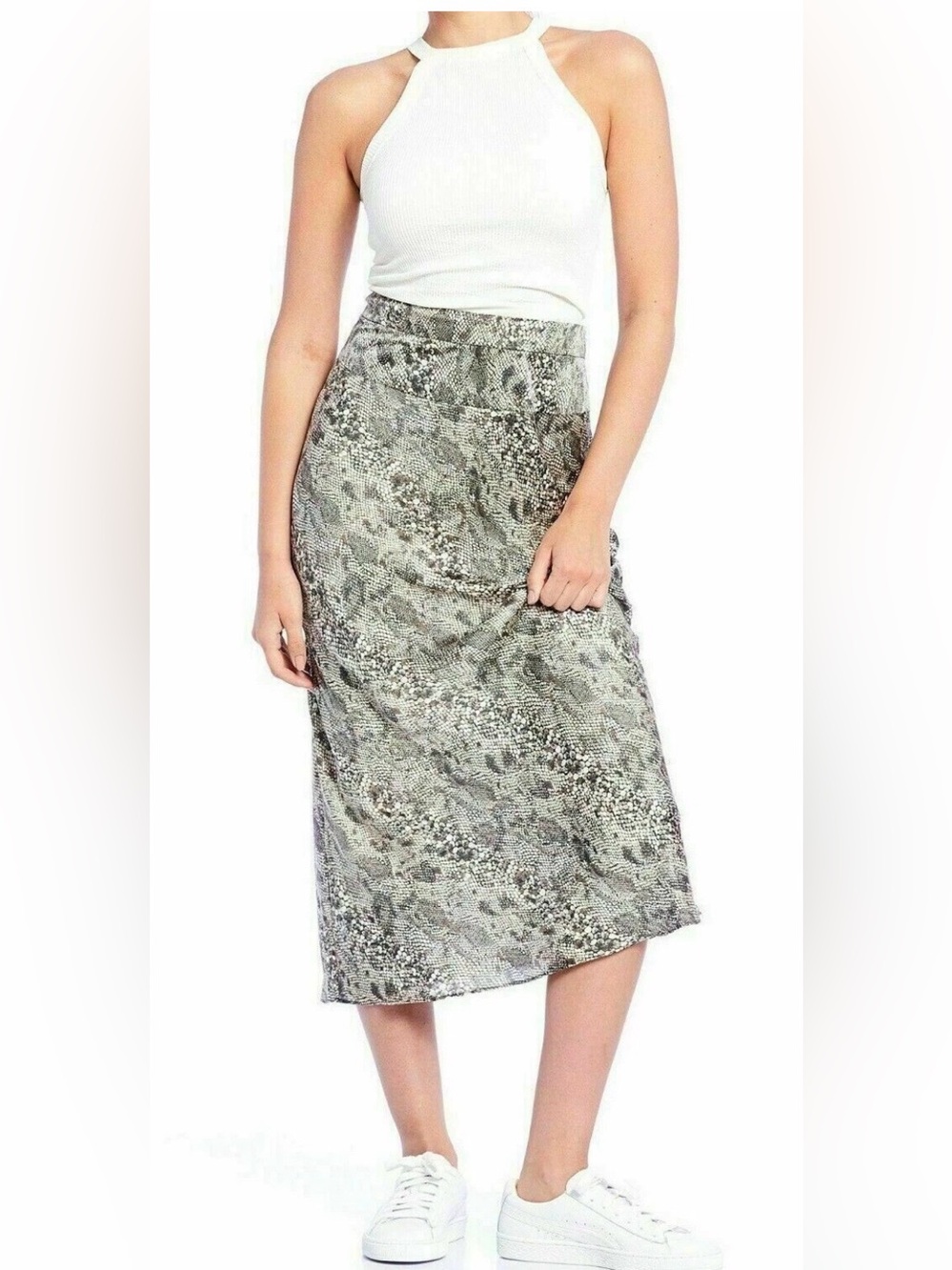 Free people Normani Snake Print Midi Skirt in Gray and Cream